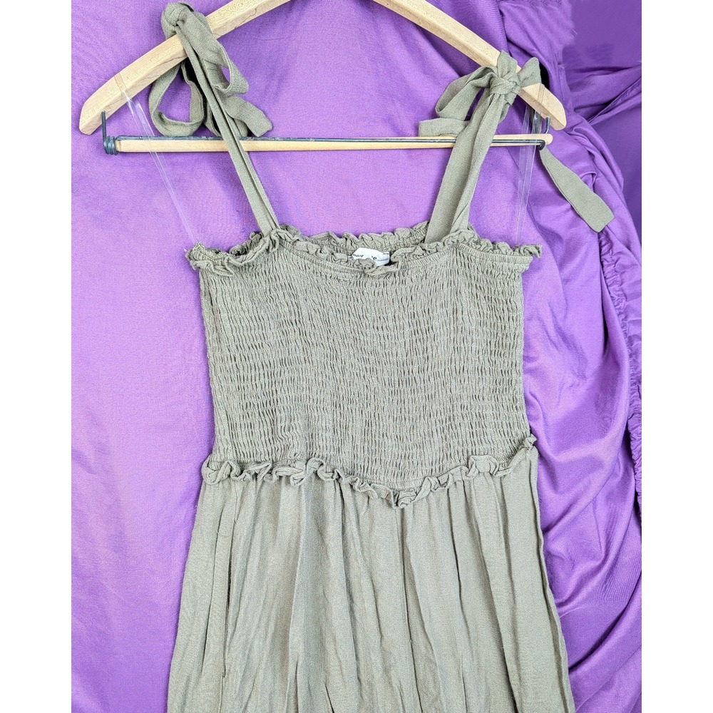 ee:some Los Angeles Wide Leg Overalls Jumpsuit M Green Smocked Ruffles